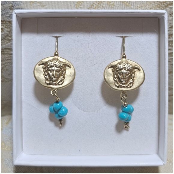 Tagliamonte  Versace  Sterling Silver and 14k Gold and Turquoise Medusa Earrings - Picture 1 of 3